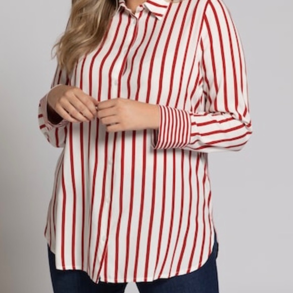 Ulla Popken Tops - Ulla Popken Women's Mixed Stripe Long Sleeve Button Front Blouse. NWT